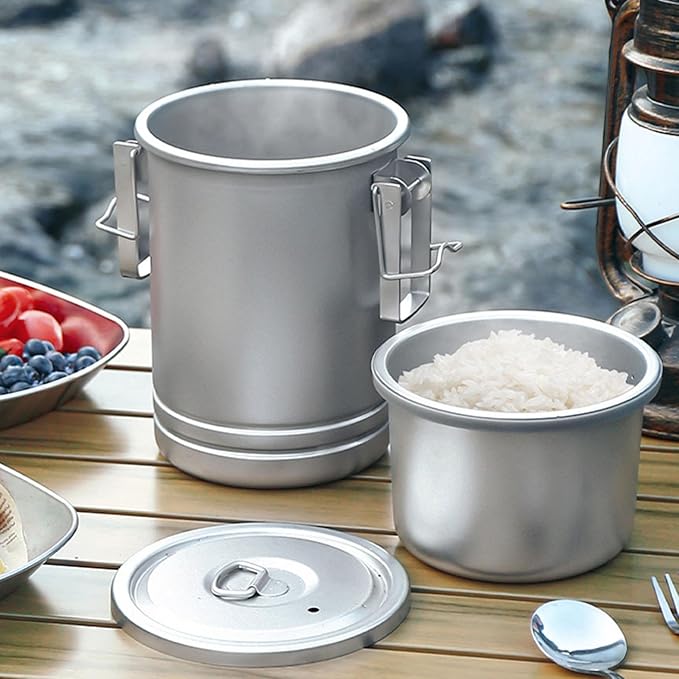 2025 New Upgrade Stainless Steels Steaming Pots Camping Hiking Rice Cooker Outdoor Portable Picnics Cookware Stainless Steels Steaming Pots for Outdoor Traveling Hiking (1 PC)