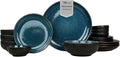 Sango 16-Piece Stoneware Dinnerware Set for 4 Glossy Black/Blue Big Dinner Plates and Bowls Sets with Reactive Glaze Ceramic Dish Set Modern Beautiful Dishes Microwave &amp Dishwasher Safe Reson