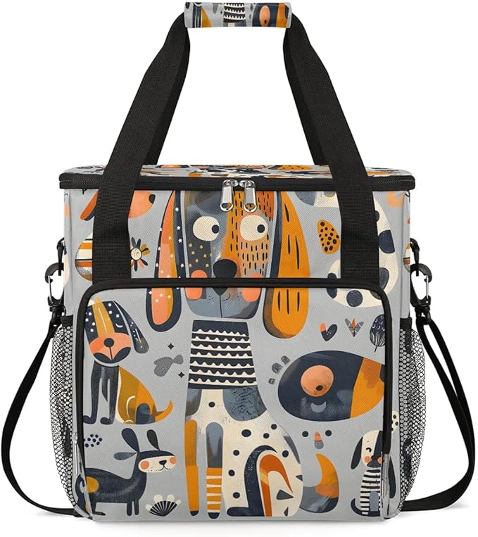 Geometric Cartoon Dog Coffee Maker Travel Bag for K-Mini or K-Mini Plus Single Serve Coffee Brewer Portable Storage Tote Case for Tarvel