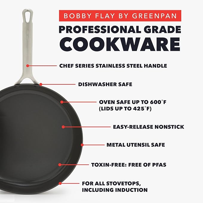 GreenPan x Bobby Flay 10” &amp 12” Hard Anodized Ceramic Nonstick Frying Pan Set PFAS-Free Induction Compatible Skillets Oven &amp Broiler Safe to 600˚F Dishwasher Safe Black