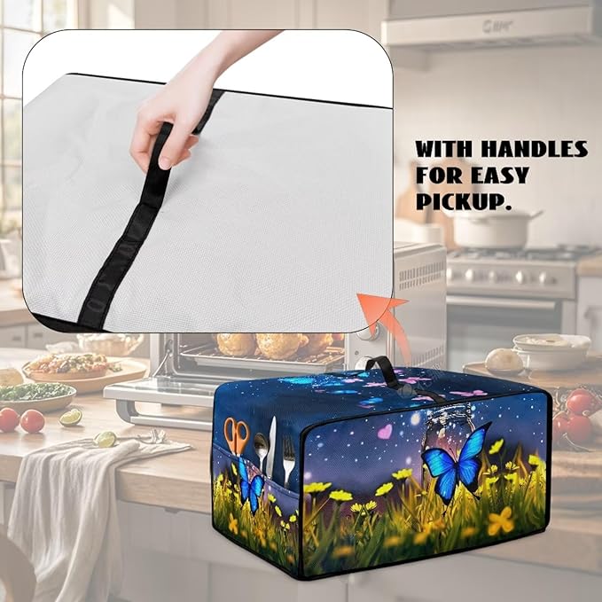 Doojoayie Butterfly Toaster Cover Dust-Proof Small Appliance Covers 6 Slice Stain Resistant Bread Machine Cover Polyester Fabric Kitchen Appliance Dustproof Protector