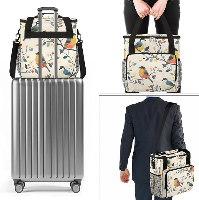 Retro Birds Coffee Maker Carrying Bag Compatible with K-Mini or K-Mini Plus Portable Single Cup Coffee Maker Case with Pockets for K Cup Pods