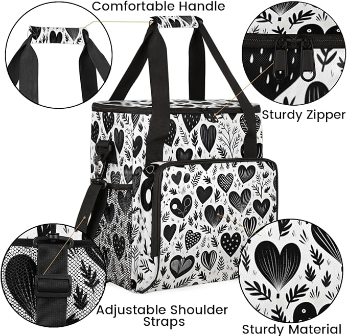 Black heart Grass Coffee Maker Carrying Bag Portable Travel Storage Tote Bag Compatible with K-Mini or K-Mini Plus Single Serve Coffee Brewer Carrying Case with Multiple Pockets &amp Shoulder Strap