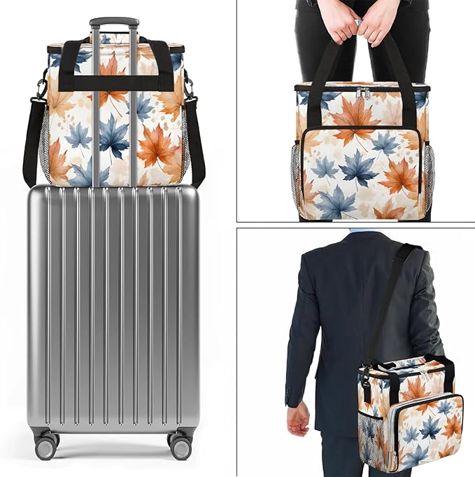 Watercolor Maple Leaves Coffee Maker Carrying Bag Compatible with K-Mini or K-Mini Plus Portable Single Cup Coffee Maker Case with Pockets for K Cup Pods