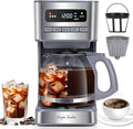 Taylor Swoden Programmable Coffee Makers 12 Cup Hot and Iced Coffee Maker 4 Brew Strength LED Display 24H Timer Keep Warm&ampAuto Shutoff- Drip Coffee Machine for Home/Office Gray &amp Stainle