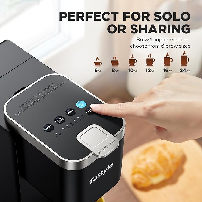 Single Serve Coffee Maker Iced and Hot Coffee Machine for K Cup &amp Grounds Compact Design 40oz Removable Water Reservoir 6 to 24 Oz Brew Sizes Fits 7.3 Travel Mug Black