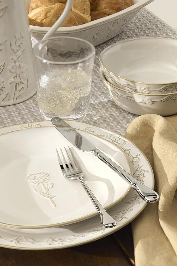 Lenox Dinnerware Set Homespun 12-Piece Set Service For 4 Stoneware Material Dishwasher &amp Microwave Safe Home And Kitchen Dishes Kitchen And Dining Plates And Bowls Sets (White 12 Pieces)