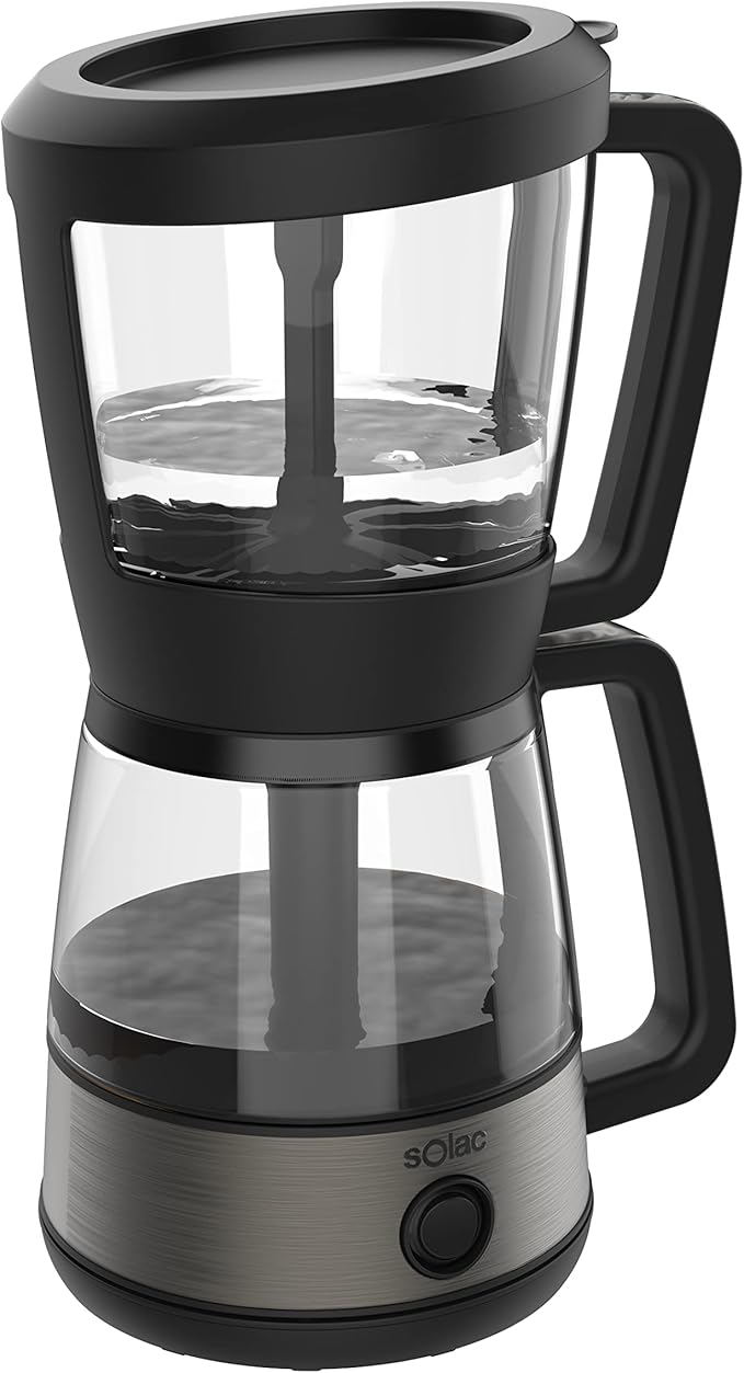 SOLAC SIPHON BREWER 3-in-1 Vacuum Coffee Maker Tea Brewer &amp Water Boiler Brushed Stainless Steel and Black 30 oz