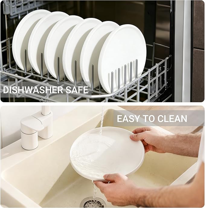 GZG Classic Series - Plates and Bowls Set for 6 18 Piece Stoneware Dinnerware Sets Microwave and Dishwasher Safe Lead-Free Handcrafted Ceramic Dishes Set - Ivory White