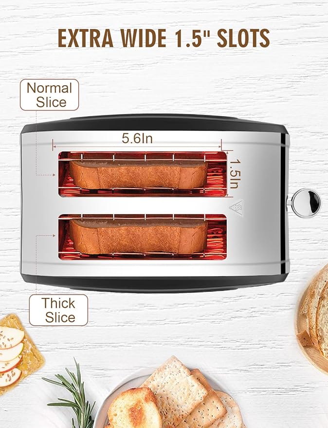 Toaster 2 Slices Stainless Steel JEWJIO Retro Toaster with 1.5 Extra Wide Slot for 6 Bread Shades Setting/Bagel/Defrost/Reheat/Cancel Function/Removable Crumb Tray 800W Matte Black