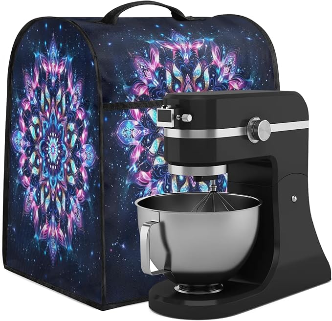 Kitchen Aid Mixer Cover Flowers Ethnic Mandala Purple Stand Mixer Cover Compatible with 6-8 Quarts Stand Mixers Dust Covers with Zipper Pocket Foldable Washable Kitchen Aid Organizer Bag