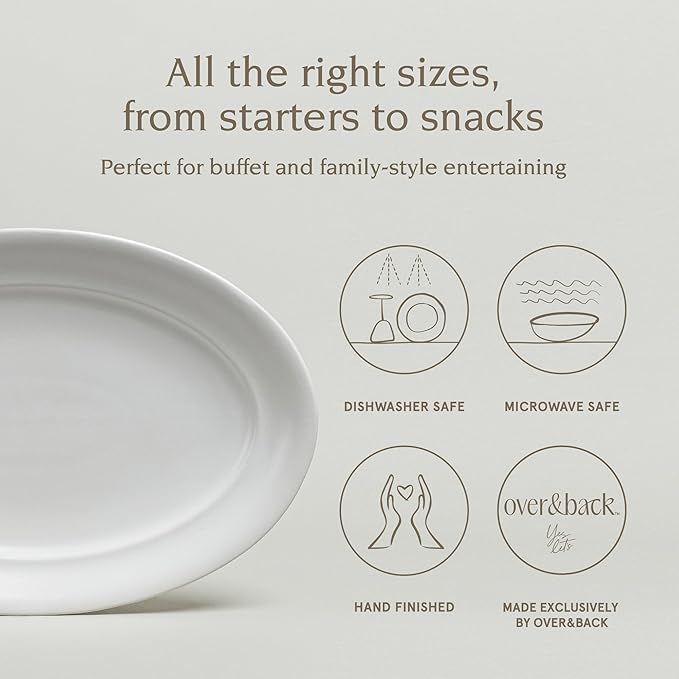 over&ampback Rim Stoneware Serving Platter - Elegant 1-Piece Oval Serving Platter to Complete Your Kitchen Set - 16 L x 10.8 W Semi-Matte White