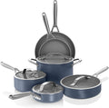 Ninja Ceramic Pro 10Piece Cookware Set NonStick Pots &amp Pans Set with Glass Lids Nontoxic PTFE Free Ceramic Coated Stove to Oven Safe All Stovetop &amp Induction Compatible Midnight Blue C