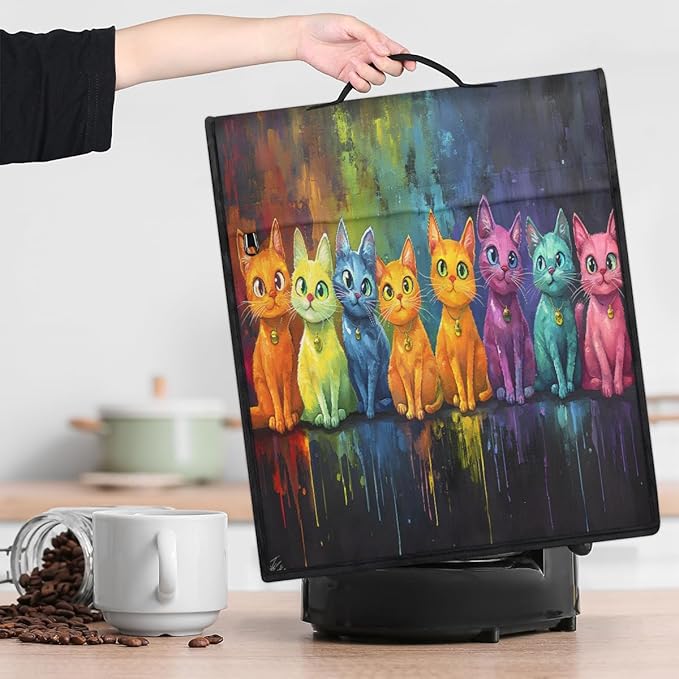 Kitchen Aid Mixer Cover Cat Color Oil Painting Stand Mixer Cover Compatible with 6-8 Quarts Stand Mixers Dust Covers with Zipper Pocket Foldable Washable Kitchen Aid Organizer Bag