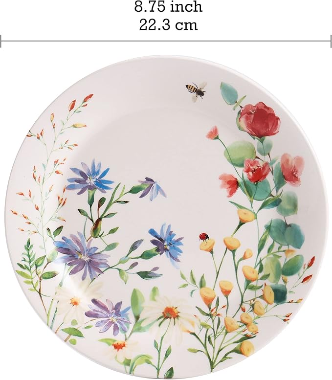 Bico Summer Provence Ceramic 12 pcs Dinnerware Set Service for 4 Inclusive of 11 inch Dinner Plates 8.75 inch Salad Plates and 26oz Cereal Bowls for Party Microwave &amp Dishwasher Safe