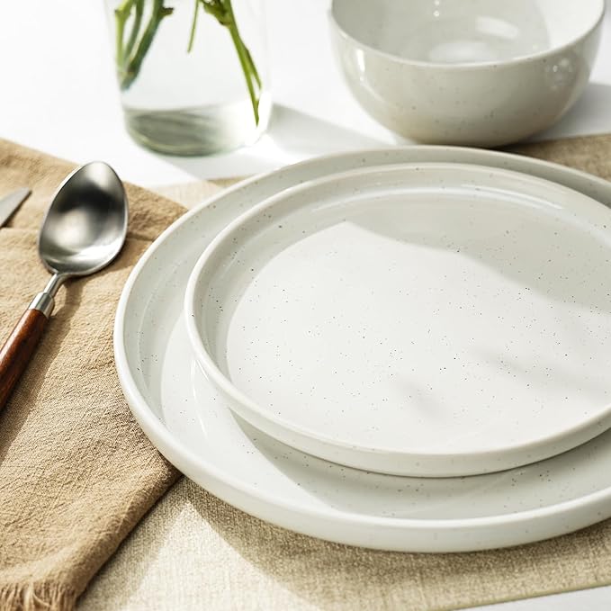 Kitchen Plates and Bowls Set Dinner Set for 4 Handpainted Dinner ware Sets Microwave Safe Plates and Bowls Sets Stone Plate White Stoneware Scratch Resistant (Arctic Frost)