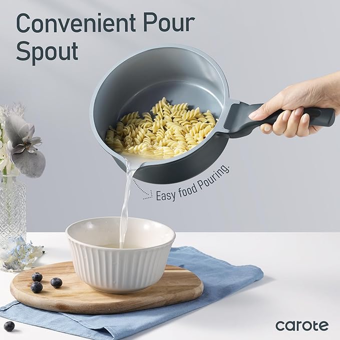 CAROTE 14 Pcs Ceramic Cookware Set Pots and Pans Set Non Stick with Ceramic Coating Induction Kitchen Sets