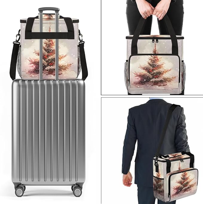 Cartoon Christmas Tree Coffee Maker Carrying Bag Travel Storage Bag Compatible with K-Mini or K-Mini Plus Single Serve Coffee Brewer Carrying Case with Multiple Pockets &amp Shoulder Strap