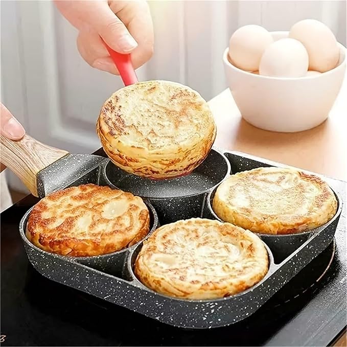 cookware set Stone Four-hole Fried Egg Pot Household Non-stick Flat Bottom Dumpling Breakfast Eggs Hamburger Frying Tools(Four holes)