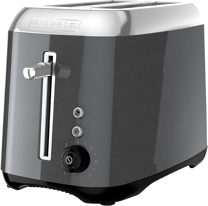 Black &amp Decker 2-Slice Toaster with Extra Wide Slot Push-Button Functions Shade Selector and Swing-Down Crumb Tray Black/Stainless Steel