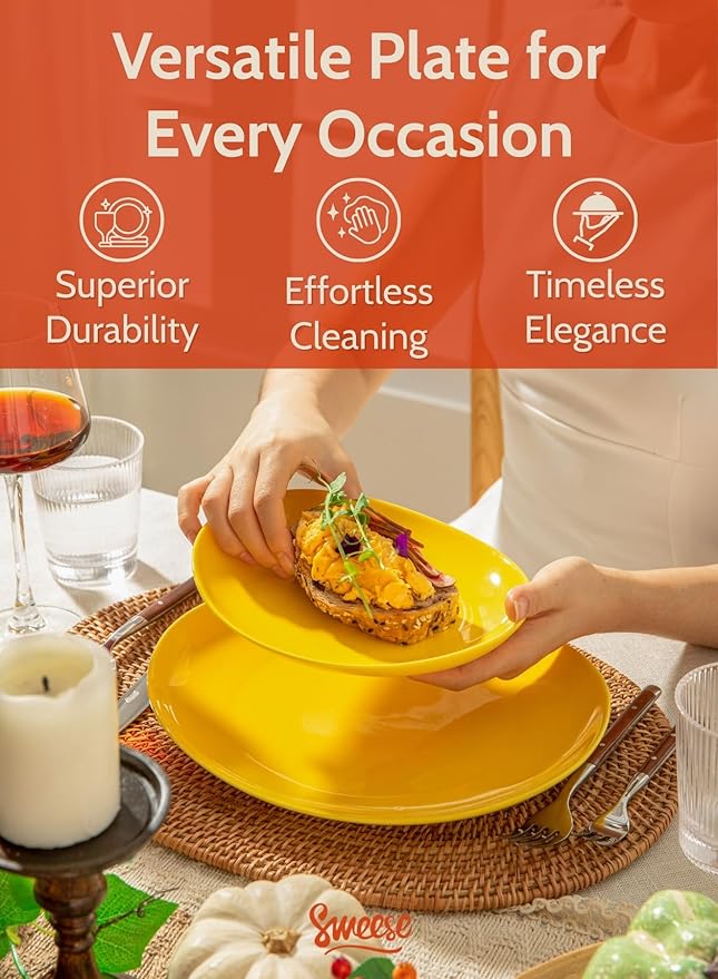 Sweese 7.8 Inch Porcelain Dessert Plates Set of 6 - Dishwasher Microwave Oven Safe Chip-Resistant - Rainbow Palette
