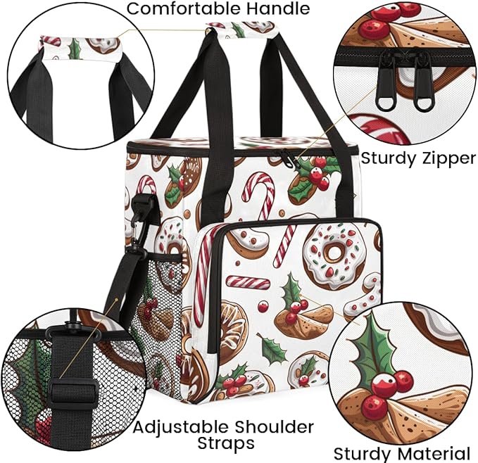 Bright Xmas Biscuit Coffee Maker Carrying Bag Portable Travel Storage Tote Bag Compatible with K-Mini or K-Mini Plus Single Serve Coffee Brewer Carrying Case with Multiple Pockets &amp Shoulder Str
