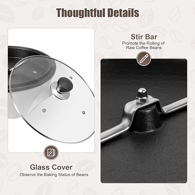 1.1lb Coffee Bean Roaster Adjustable Temperature Baking Machine (32-464℉) Even Heating Honeycomb Pot Roaster Electric Peanut Bean Drying Machine for Home Commercial 110V 800W