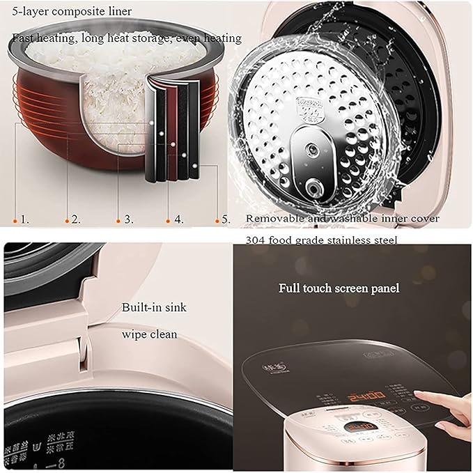 Rice Cooker Household Multi-Function Rice Cooker 24H Reservation and Heat Preservation Thicken Non-Stick Liner for 3-8 People (5l) ()