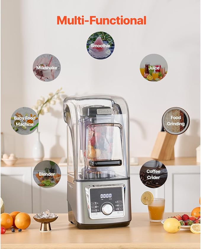Happybuy 1400W Professional Blender for Smoothies 85 oz Capacity Multi-Functional Kitchen Blender with Noise Cover Perfect for Smoothies Milkshakes and Juices