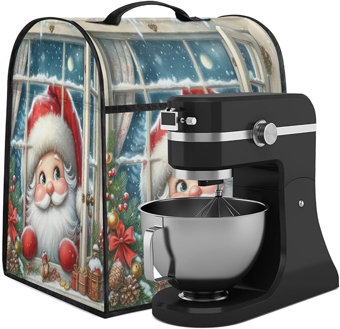 cfpolar Kitchen Aid Mixer Cover Compatible with 6-8 Quarts Holly Santa Claus Christmas Stand Mixer Cover Kitchen Aid Mixers Accessories Appliance Organizer Bag Dust Covers with Zipper Pocket