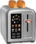 SEEDEEM Toaster 2 Slice Touch Control Stainless Toaster LCD Display 50% Faster Heating Speed 1.4'' Wide Slots More Timer Functions Removable Crumb Tray 1350W Silver White