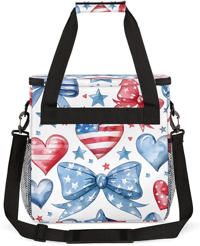 4th of JulyStars Bow Coffee Maker Carrying Bag Portable Travel Storage Tote Bag Compatible with K-Mini or K-Mini Plus Single Serve Coffee Brewer Carrying Case with Multiple Pockets &amp Shoulder S
