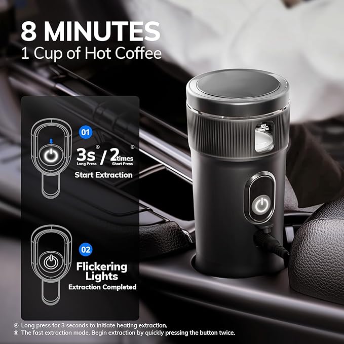 Portable Espresso Machine 100W Self-Heating &amp Car-Ready Compatible with NS Capsules &amp Ground Coffee Ideal for Travel Camping RV Black
