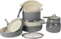 Bloomhouse 12 Piece Aluminum Pots and Pans Cookware Set w/Non-toxic Ceramic Non-stick Ceramic Steamer Insert &amp 12 Protective Care Bags - Stone Grey