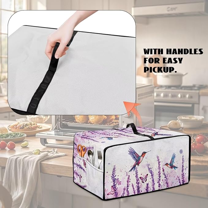 Lavender Hummingbirds Dustproof Toaster Cover with Side Pocket – Fits Most Standard Toasters Microwave Cover &amp Small Appliance Protector Cute Kitchen Decor Gift - S