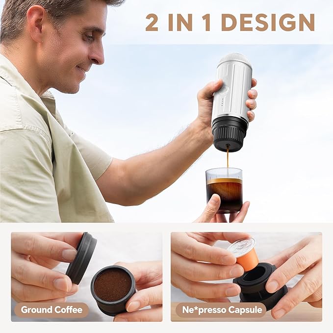 Portable Espresso Coffee Maker with Manual Coffee Grinderfor Travel、car、hiking and climbing