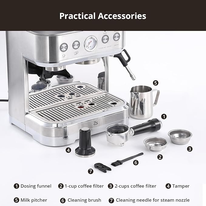 Professional Espresso Machine with Built-In Grinder and Milk Frother 15 Bar Cappuccino and Latte Maker Gift for Coffee Enthusiasts Mom Dad