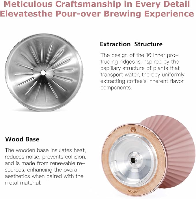Pour Over Coffee Dripper Drip Coffee Pour Over Maker Resuable Blossom Cone Funnel Stainless Steel Metal Coffee Filter for Travel Camping Office Home Coffee Maker Brew (Sunset Blush)