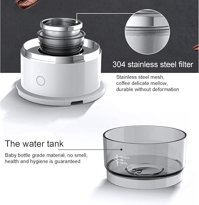 Asixxsix Mini Drip Coffee Maker ABS Stainless Steel Automatic Hand Brewing Portable Reusable Pour Over Coffee Maker Single Serve Coffee Brewer for Travel Car Home Office 120 Milliliters White