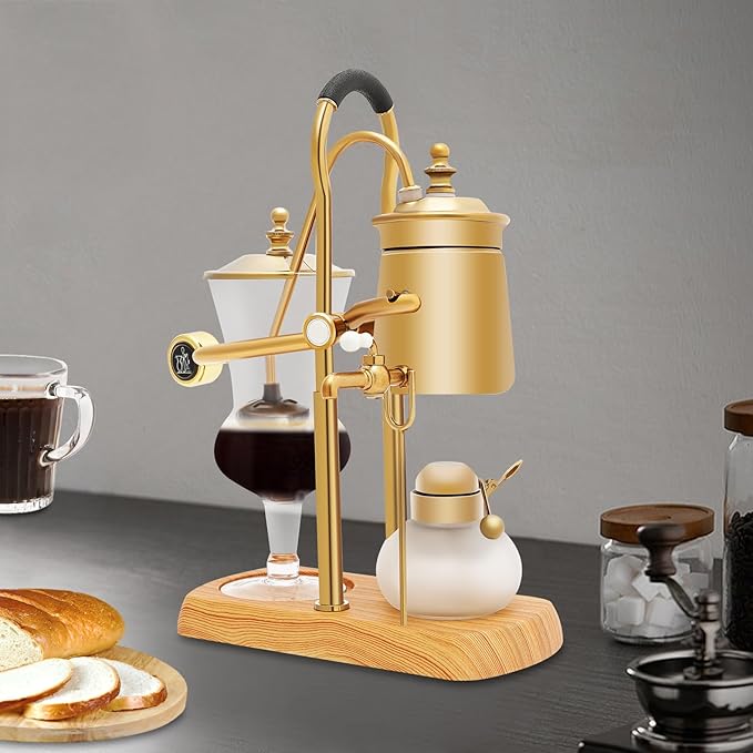 Balance Siphon Coffee Maker Vacuum Coffee Maker Brewing System Vintage Gravity Coffee Espresso Brewer Elegant Double Ridged Fulcrum with Tee Handle Capacity 400ml/13.53oz