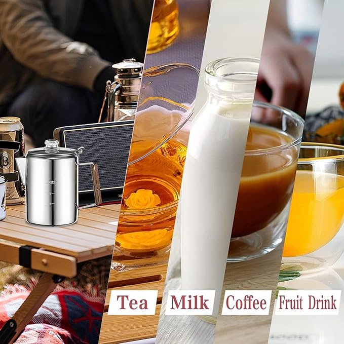 Camping Coffee Pot – Heat-Resistant Stainless Steel Build Quick Brew Portable Percolator Easy-Clean Handle Coffee Maker | Perfect for Outdoor Adventures Picnics Travel Home Kitchen and Group
