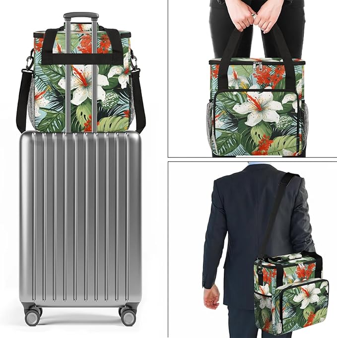 Coffee Maker Carrying Bag Palm Leaves Flower Single Cup Coffee Maker Travel Bag Compatible with Keurig K-Mini or K-Mini Plus Portable Storage Bag with Shoulder StrapAZ-208