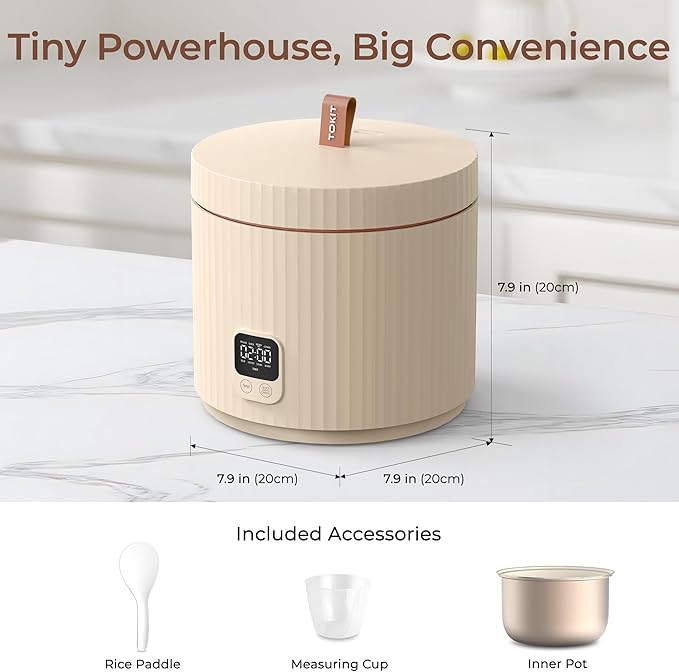 TOKIT Rice Cooker Small 3 Cup Uncooked /6 Cup Cooked Modern Multifunctional Mini Rice Cooker with Display Touch Button for 1-3 People Ceramic Coated Non-Stick Pot 8 Cook Functions - Cooking &amp War