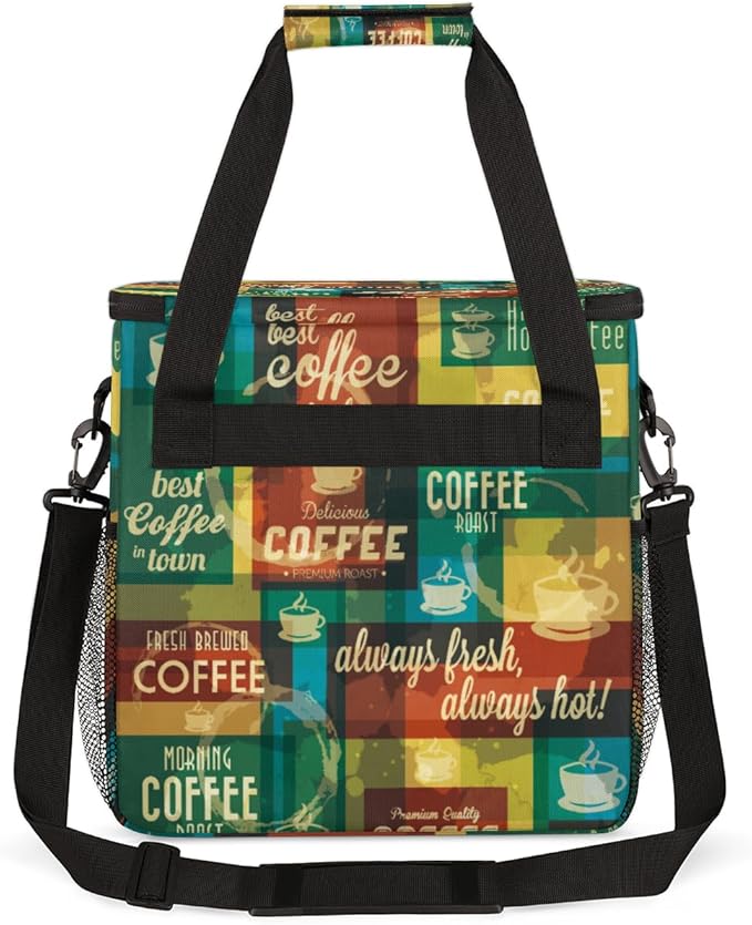 Keurig K-Mini Plus Portable Coffee Brewer Case - Rainbow Typographic Travel Carrying Storage Tote Bag with Pockets for K-cup