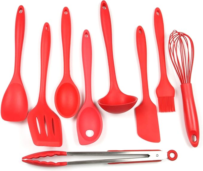 Chef Craft Premium Silicone Kitchen Tool and Utensil Set 9 Piece Red