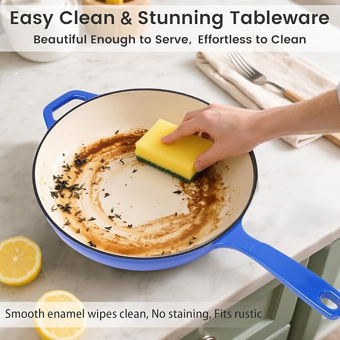 Hisencn Enameled Cast Iron Skillet - Ceramic Coated 8''/9.5''/11'' Fry Pan Set Gas/Induction/Electric/Oven Compatible 3 Size Frying Pans PTFE &amp PFOA Free Cast Iron Ceramic Cookware Cobalt Blu