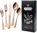 VANDBAO Coppery Flatware Cutlery Silverware Set 20 Pieces Stainless Steel Colorful Utensils Tableware Set Service for 4 Include Knife/Fork/Spoon Reusable Mirror Polished Dishwasher Safe