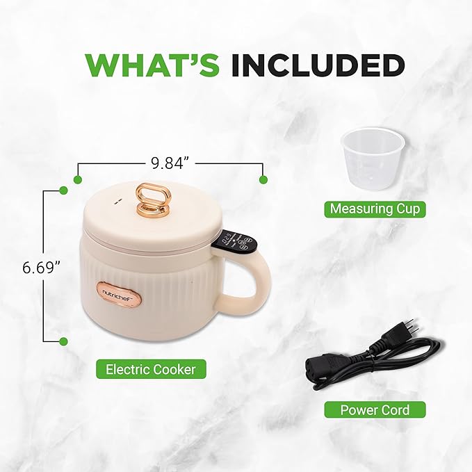 NutriChef 1.6 QT Portable Electric Rice Cooker &amp Lunch Maker | Multi-Functional &amp Non-Stick Ceramic Coating | Digital Control Panel | 6 Cook Functions: Rice Soup Stew Porridge &amp More |