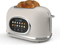 Rae Dunn Retro Digital Electric Toaster 2 Slice Stainless Steel Toaster With Touchscreen Countdown Timer 6 Shade Settings Wide Slots High Lift Lever Bagel Defrost &amp Reheat Digital Cream