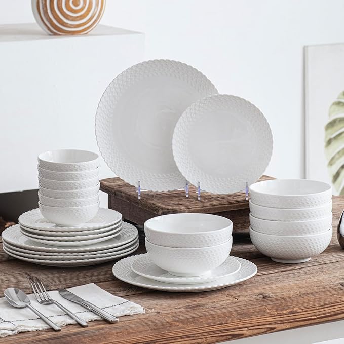 HOMBENE Dinnerware Set 24 Piece Plates and Bowls Porcelain Dinner Set for 6 Modern Dish Sofia Collection